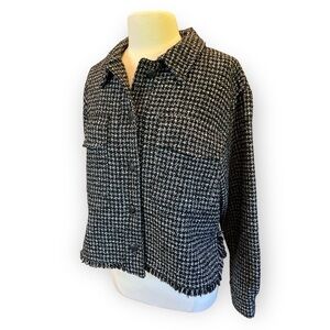 Nicole Miller Tweed Jacket Button Down Boxy Fit French Trim Size Large‌‌‌